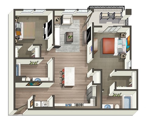 Floor plan for 2 beds, 2 baths, 1015 sqft